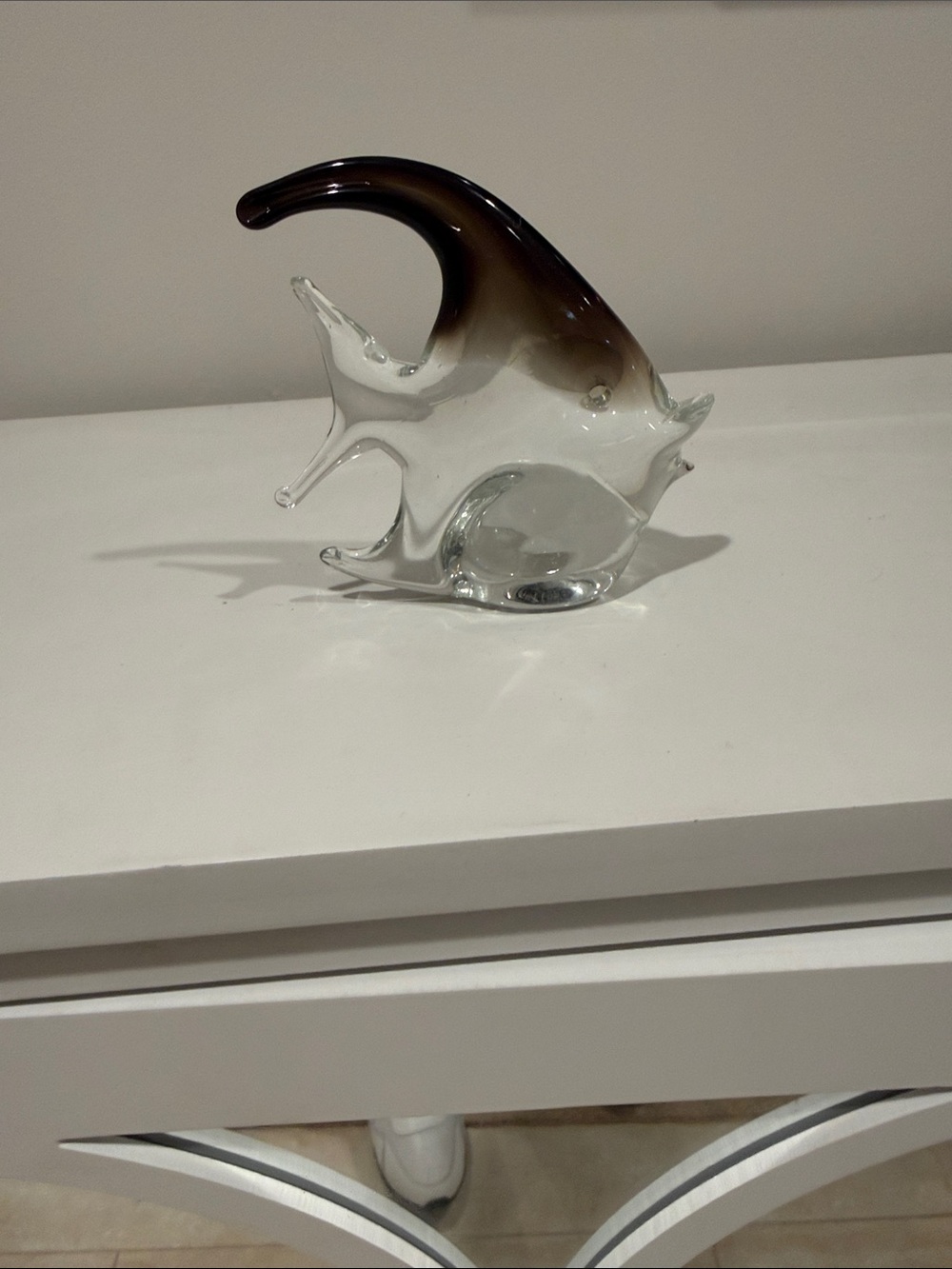 Hand-Blown Glass Fish Sculpture - Brown and Clear